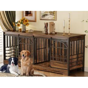 78 Inch Double Dog Crate Furniture, Extra Large Dog Kennel Indoor with Divider, Heavy Duty Dog Cage for 2 Dogs, Decorative Wooden Dog House Decorative Table TV Stand, Pet House for XLarge Dogs,Brown
