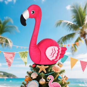 Flamingo Tree Topper, Pink Flamingo Tree Decorations 9in Plush Stuffed Flamingo Tree Topper for Christmas in July Summer Hawaiian Beach Luau Aloha Pool Party Tree Decorations
