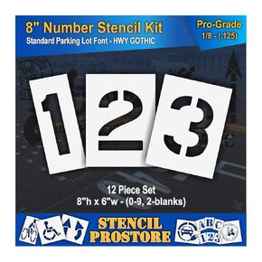 Stencils Pavement - مجموعة Stencil 8 بوصة - (12 قطعة) - 8 "× 6" × 1/8 "(128 مل) - PRODER