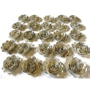Music Paper Flowers - Scalloped Sheet Music Floral Decorations 1.5 Inch Vintage Shabby Wedding Roses Set of 24 Baby Shower Centerpiece