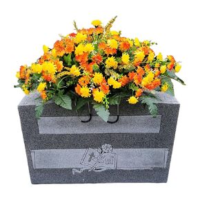 Cemetery Saddle Memorial Decoration - Realistic Silk Faux Floral Artificial Grave Flowers - Orange Yellow Mini Mums for Headstone Decorating