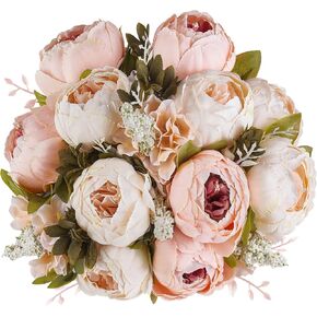 Mkono Peonies Artificial Flowers, 2 Packs 13 Stems Faux Peony Flowers Real Touch Fake Silk Bouquet for Arrangements Dining Table Centerpieces for Kitchen Bridal Wedding Party Decor (Light Pink)