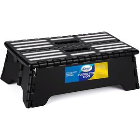 Korpai 5" Folding Step Stool for Adults and Kids 15-Inch Extra Wide Stool Holds Up to 300 lbs,Non-Slip Folding Stools with Handle,Compact Plastic Foldable Step Stool for Bathroom,Kitchen,ect, Black