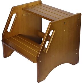 Step Stool Height-Adjustable with Safety Non-Slip Pads and Handles, 400 LBS Capacity, Step Stool for Bathroom Sink, Kitchen, Bedroom (Walnut Color)