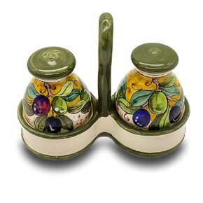 Italian Ceramic Salt and Pepper shakers Olive Design - Hand Painted Made in ITALY Tuscany - Italian Pottery salt and peppers holder - Home Decor Ceramics white seasons