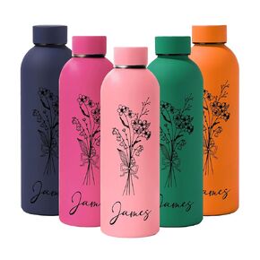 Personalized Water Bottle with Engraved Name, Custom Name & Photo Insulated Tumblers Customized Travel Cup Gifts for Women Men Bridesmaid GIfts Bachelorette Party Bridal Party Gift 10 Colors - 17 Oz