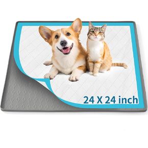Dog Pee Pad Holder, 24"X24" Puppy Pad Holder, Reusable High Edge Silicone Puppy Potty Training Mat, Leak-Proof Dogs Training Tray, Washable Dog Potty Tray Mat (Pee Pads Not Included)