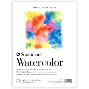 Strathmore 200 Series Watercolor Paper Pad, 9x12 inch, 15 Sheets