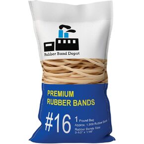 Rubber Band Depot, Size #16, Everyday Bands, Business Rubber Bands - Rubber Band Measurements: 2-1/2" x 1/16'' - Approximately 210 Rubber Bands Per Bag - 1/8 Pound Bag