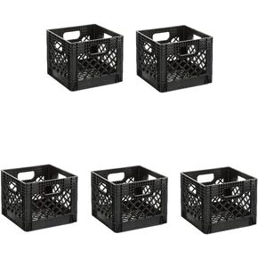 (5 Pack 16QT Heavy-Duty Plastic Square Milk Crate Black Durable Storage Solution for Organizing Home Office Garage Ideal for Transporting Goods and Supplies Versatile Stackable Design Great