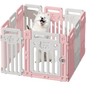 Dog Playpen Clear Fence Pet Puppy Cat Small Play Pen Indoor Foldable Kennel Whelping Box for Dogs with Gate (Pink + White, 10 Panels+1 Door)