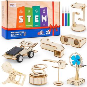 8 in1 STEM Science Kit for Kids Age 8-14, Wooden Physics Experiments & Solar Engineering Kits, Build Solar Car, Anti-Gravity Device, Telescope, Periscope & Dinosaur Claw, Gifts for Boys Girls