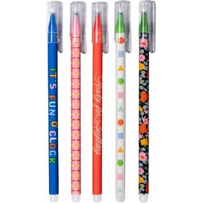 ban.do Erasable Pens with Caps and Clips, Cute Black Ink Pen with Eraser for Journaling/Work, Set of 5 Eraser Pens, Assorted