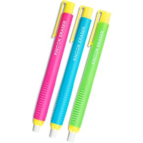 M&G Retractable Mechanical Eraser Pens, 3 Pack Assorted Colors Pencil Eraser(Blue, Pink, Green), Precision Pen-Style Erasers for School, Office, Art & Exam Use