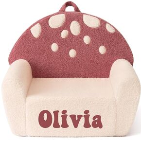 Cozy Boho Plush Mushroom Chair| Personalize with Name| Machine Washable Red and Cream| Kids Toddler Christmas Present 24 x 18 x 18 in