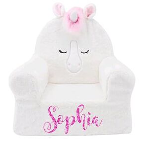 Plush Ivory Unicorn Personalized Boho Chair| Valentines Day Christmas Gift Unicorn Decor| Machine Washable| Pink Accents| Side Pockets for Books or Tablet| Memory Foam Chair
