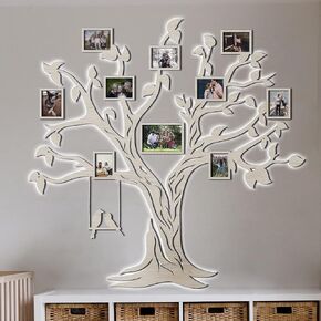 67x65" 3D LED Wood Family Tree Wall Stickers with Frame Pictures NEST Wall Decor Living Room Bedroom Home Decoration Family Wall Decor Decoraciones Para Salas de, Natural Wood