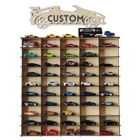 Customizable Wooden Toy Car Wall Display Shelf – Model Cars Holds Up to 55 Mini Cars - Carrying Case for Mini Collector Cars - Mini Race Cars Storage Case