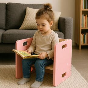 2-Pack Handmade Personalized Montessori Cube Chairs, Light Pink Wooden Toddler Chairs, Custom Name Printed, Non-Toxic Water-Based Finish, Birch Plywood, Preschool Furniture