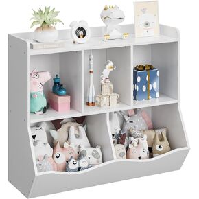 خزانة كتب Trailblaze Toy ، رف متعدد مع منظم Cubby Kid Bookshelf 5 وحدات تخزين لعبة Cube ، رف كتب خشبية لغرفة الأطفال ، غرفة اللعب ، الردهة ، رياض الأطفال ، الأبيض