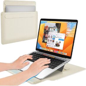 AboveTEK 2-in-1 Laptop Sleeve Case with Stand for 13-14 inch Laptops, Lightweight Leather Sleeve Bag with Ergonomic Wrist Cushion & Adjustable Angles, Protective Bag for MacBook, Grey