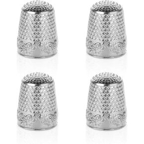 4 Pcs Sewing Thimble Metal Thimbles for Hand Sewing Finger Protector Metal Sewing Thimble Finger Protector Quilting Embroidery Fingertip Shield for Knitting Needlework DIY Tools Silver