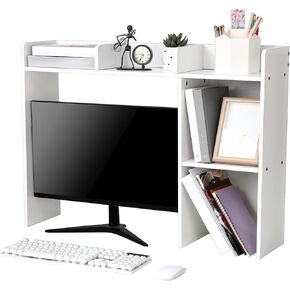 Dorm Desk Bookshelf Desk Hutch Organizer with 5 Shelves and 3 Tier Desktop Hutch Storage Organizer for College Dorm Home Office Supply, 32.5 x 23.5 x 8 Inch(White)