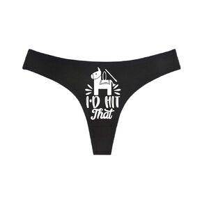 I'd Hit That - Black Thong - Choose Your Text Color - Swingers Threesome Cuckold Hot Wife Humorous Panties (M, Blue Glitter)