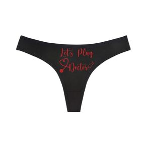 Let's Play Doctor - Black Thong - Choose Your Text Color - Swingers Threesome Cuckold Hot Wife Humorous Panties (M, White Glitter)