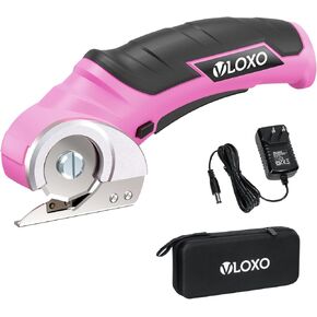 VLOXO Cardboard Cutter, Cordless Electric Scissors for Leather with Safety Lock, Box Cutter Electric Multi-Cutting Tools Rechargeable Powerful Scissors for Canvas Leather Plastic with Storage Box Pink