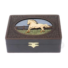 Running Horse - Keepsake Box, Jewelry Box, Memory Box, Watch Box, Personalized Engraved Gift Box, Handmade Wooden Marquetry Decorative Box (Large - 8 x 6 Inches)