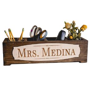 Personalized Wood Planter Box with Name - Teacher Nameplate Desk Supplies Organizer Storage