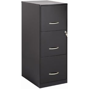 BOWERY HILL 3 Drawers 35.5" Vertical Black Metal Filing Cabinet Lockable Pre-Assembled Stationary Letter Size for Home, Office