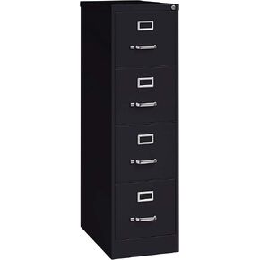 Commercial 4 Drawer Letter Width Vertical File Cabinet, 25" Deep - Black