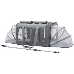 Cat Carrier for 2 Cats, Expandable Extra Large Carrier Foldable Double Cat Carriers with Compartments Multi Two Pet Carriers Soft Dual Car Carrier for Cats for Outdoor Travel Up to 38 lbs (Gray)