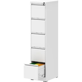 4 Drawer File Cabinet with Lock, 18" D Metal Vertical Filing Cabinets, Steel File Storage Cabinets for Home Office, Hanging A4 Legal/Letter Size Narrow File Cabinet, Assembly Required