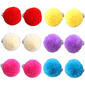 6Pairs Plush Ball Ear Clips for Non Pierced Earrings with Pom Poms for Dress Up Parties and Everyday Wear Adorable Little Princesses