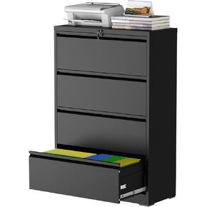 4 Drawer File Cabinet with Lock, Steel Vertical Filing Storage Cabinet for Home Office, Heavy-Duty File Cabinets for Letters/Legal/A4 (Require Assembly, Black)