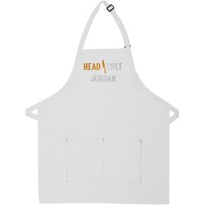 Personalized Adult Apron for Dad, Men Women Embroidered Head Chef Design Customizable 2 Pocket Apron