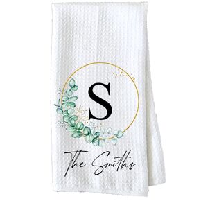 Personalized Kitchen Towel | Custom Tea Towel | Family Name Dish Towel | Kitchen Decor | Hand Towel | Housewarming Gift | Monogram Dishcloth (Wreath 1)