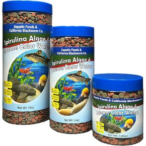 Aquatic Foods Inc. 8mm - 1/3" Small Sinking Wafers of Spirulina, Algae & Color Enhancing Wafers for Bottom Fish, Shrimp, Snails, All Tropical Fish. 4-Type Wafer & 12-Type Pellet Mix Included..6oz
