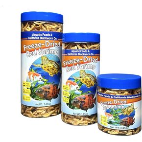Aquatic Foods Inc. Red Shrimp, Freeze Dried 1/2" to 1 & 1/4" Floating Red River Shrimp for Cichlids, All Tropical Fish, Koi & Pond Fish, Aquatic Turtles, Reptiles, Rodents 1oz Canister