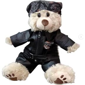Biker “King of The Road" Outfit Fits 6-10 Inch Stuffed Animals, Motorcycle-Themed Dress-Up Clothes for Teddy Bears and Dolls, Cool Biker Costume with Jacket and Accessories for Kids