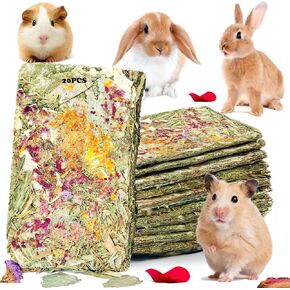 Rabbit Toys 10 Pack Bunny Toys Bunny Chew Toy Guinea Pig Treats Timothy Hay Toy Chips with Herbal Flowers Timothy Hay Grass Hamster Snacks Chinchillas Gerbils for Small Animals Teeth