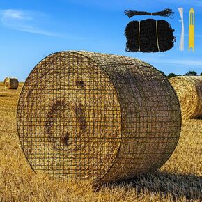 5x5 Ft Round Bale Hay Net for Horses & Goats, 1.5" Hloes Slow Feeder Hay Nets with Hay Net Repair Tool