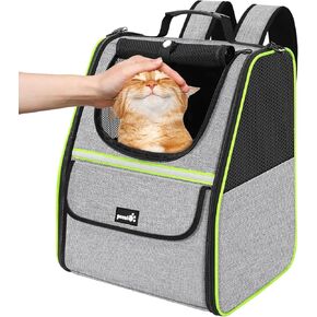 Pecute Cat Backpack Carrier for Travel & Hiking, Breathable Pet Carrier Backpack with Storage Pockets, Small Dog Carrier Bag for Outdoor Walking, Bike Riding, Vet Visits, Grey