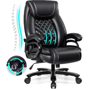 Big and Tall 500lbs Office Chair,Heavy Duty Large PU Leather Executive Desk Chair with Wide Seat, Adjustbale Ergonomic Lumbar Support High Back Rocking Computer Chair for Heavy People (Black)