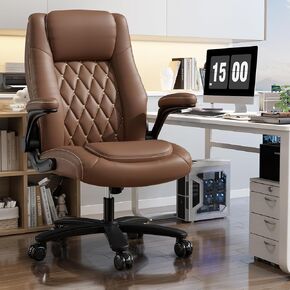 GYI High Back Executive Office Chair, Big and Tall Office Desk Chair 400LBS with Lumbar Support, Flip-up Armrests, Rubber Wheels, Grey