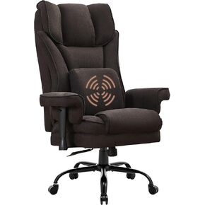 Big and Tall Office Chair, 500lbs Rocking Massage High Back Desk Chair, Ergonomic Executive Office Chair with Adjustable Padded Armrest and Lumbar Support, Adjustable Height(Dark Black)