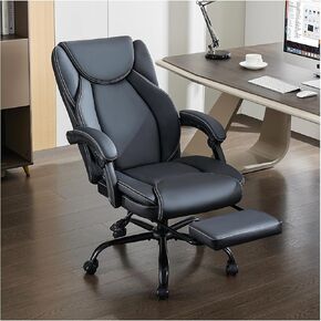 Office Chair,Big and Tall 400Lbs with Footrest, Ergonomic with Adjustable Backrest, Reclining Computer Chair with Double Lumbar Support, Thick Bonded Leather for Comfy (Black)